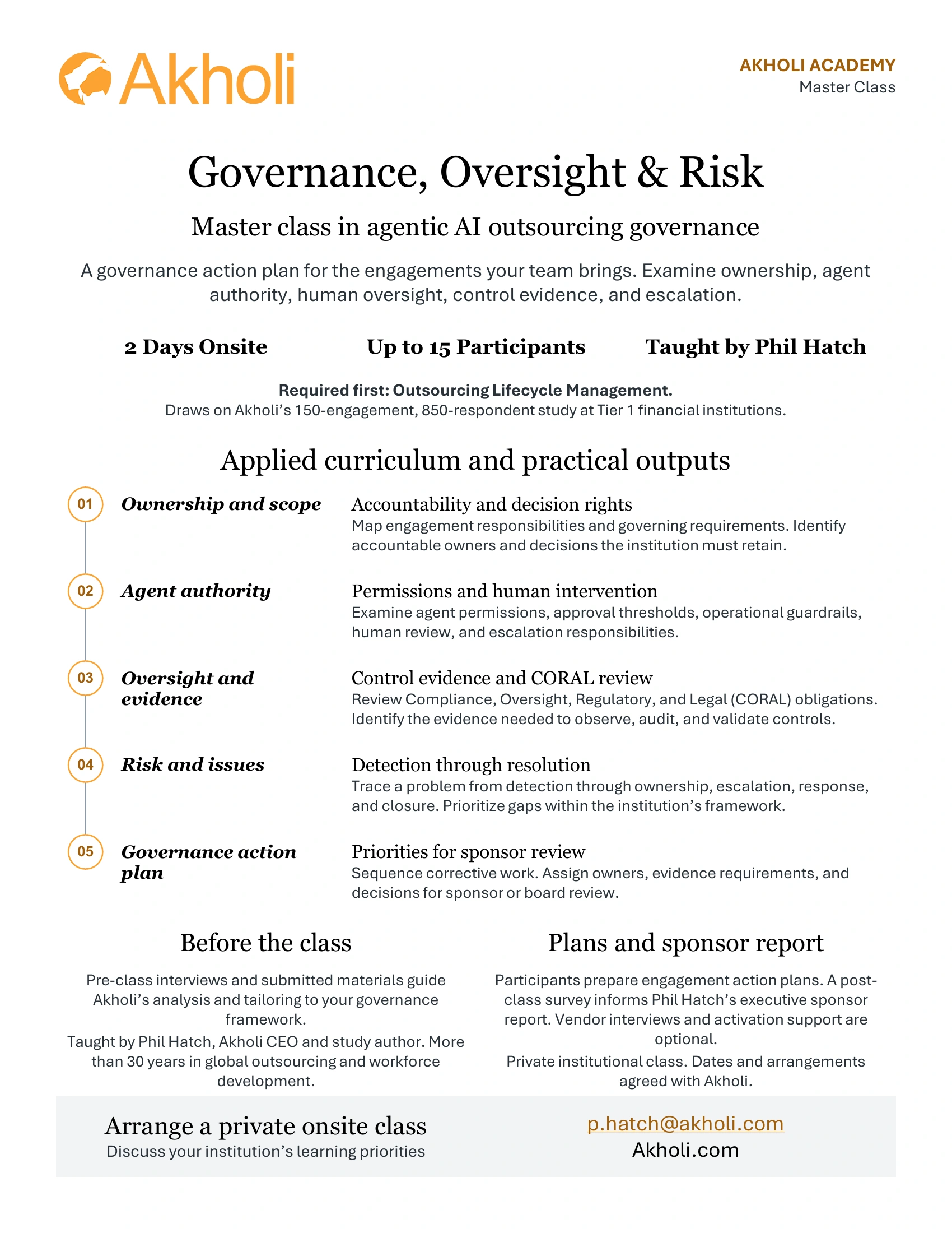 Governance, Oversight & Risk one-page course sheet