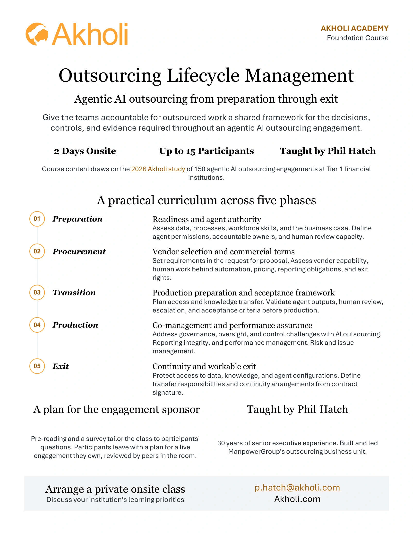Outsourcing Lifecycle Management one-page course sheet