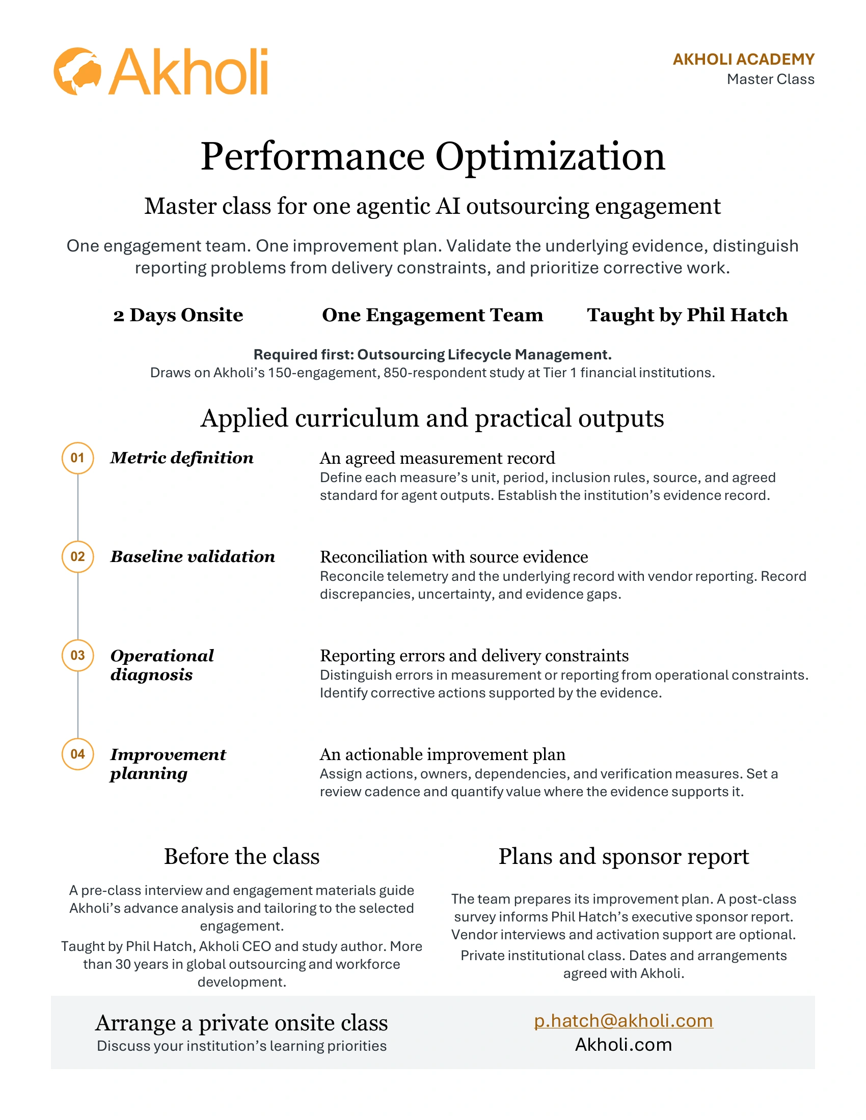 Performance Optimization one-page course sheet